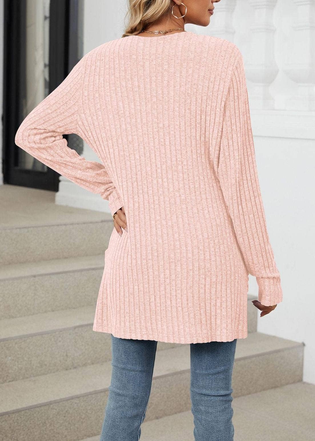 FULL TIME PURCHASE - Vente Cardigan – femme - Gilet en maille uni à manches longues avec poches12