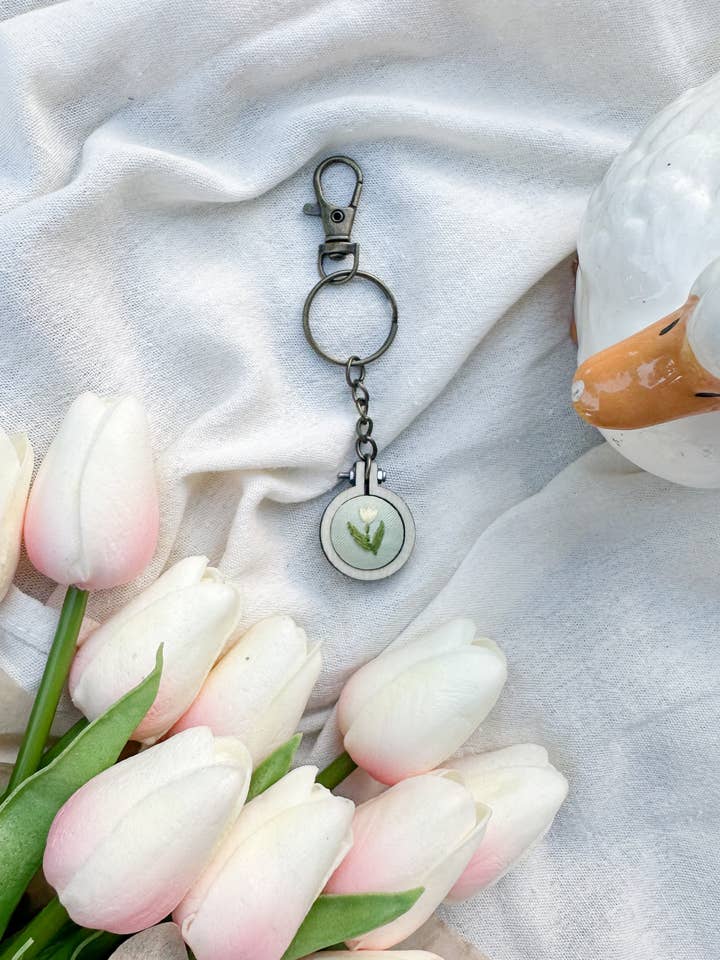 Sunny Tulip Flower Embroidery Keychain for wholesale by Classical Gardens