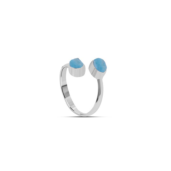 Nature Crafts – Engroshandel Solitairering – Naturlige ru Larimar 2-sten ringe til kvinder, 925 sølv