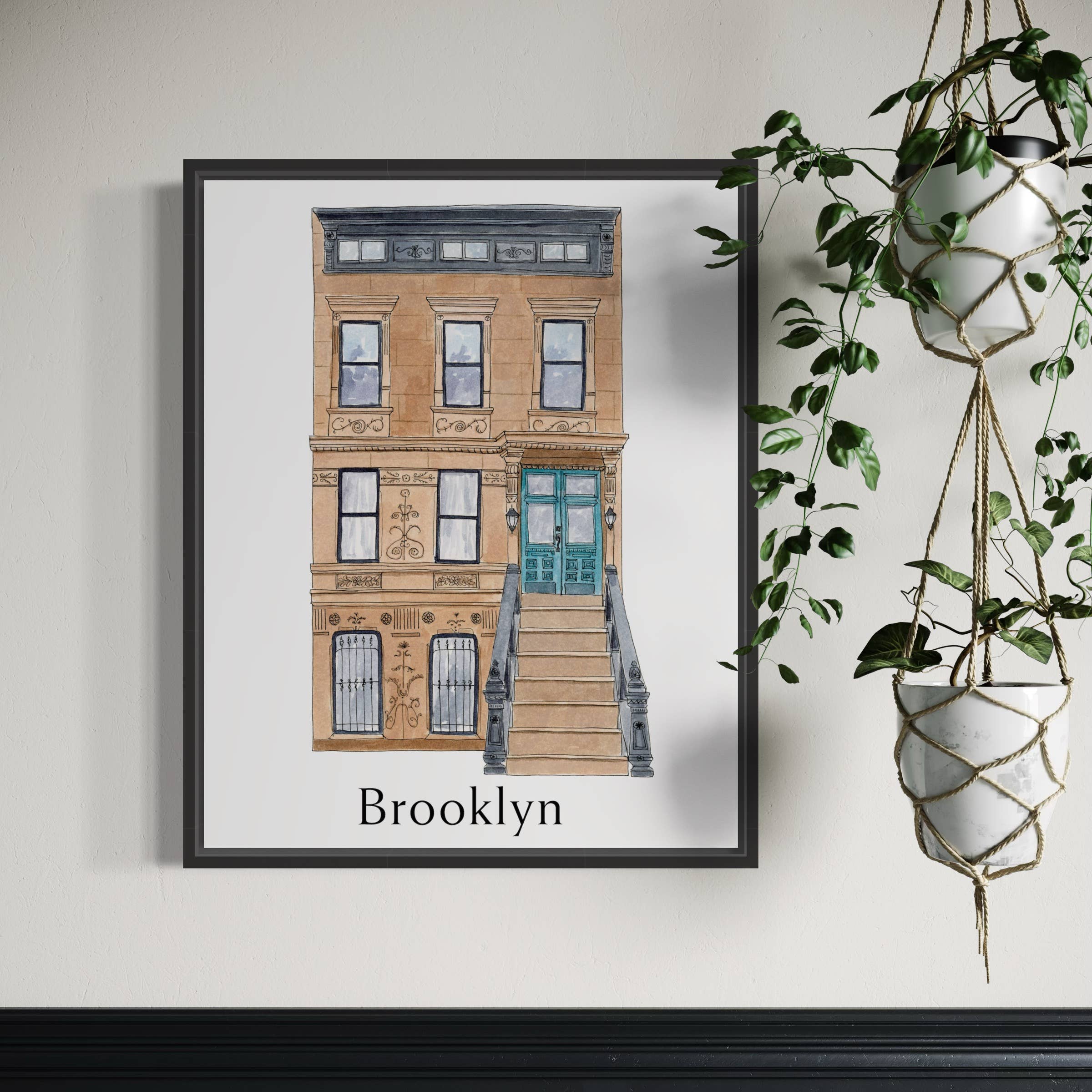 Pintalustika - Joyful Urban Illustrations - Wholesale Art Print - Brooklyn Brownstone Art Print, New York City 5