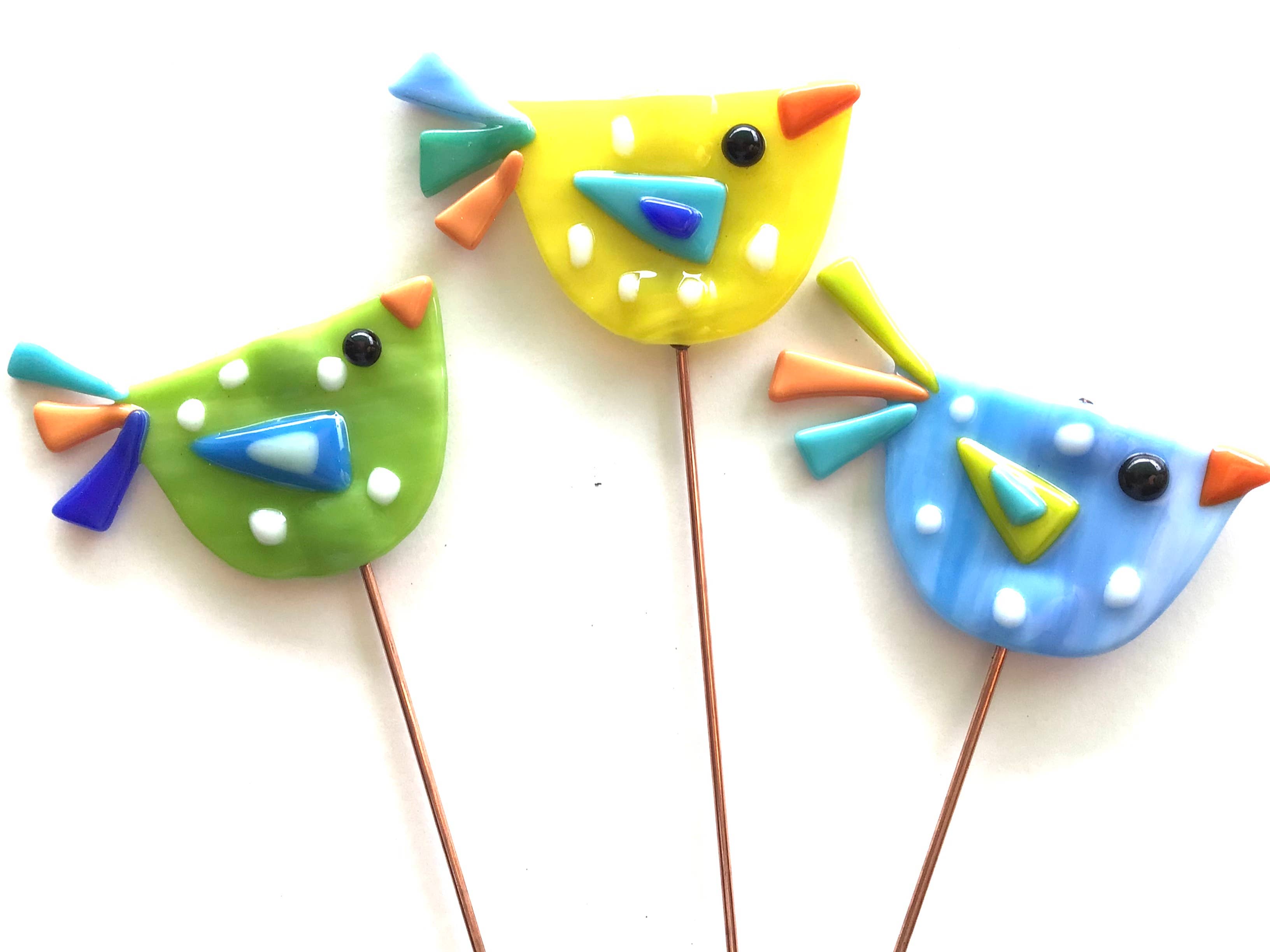 Fish Tales - Wholesale Garden/Lawn Stake - Bird plant stake fused glass10