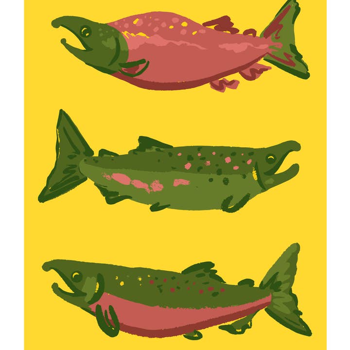 Impresión artística de tres salmones para venta al por mayor de Sketches By The Sea