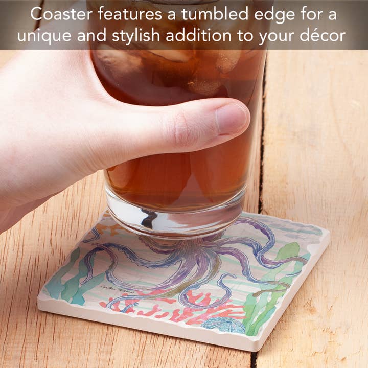 Conimar Promotions - Wholesale Coasters - "Salt & Sea-Octopus" Single Absorbent Tumbled Tile Coaster 4
