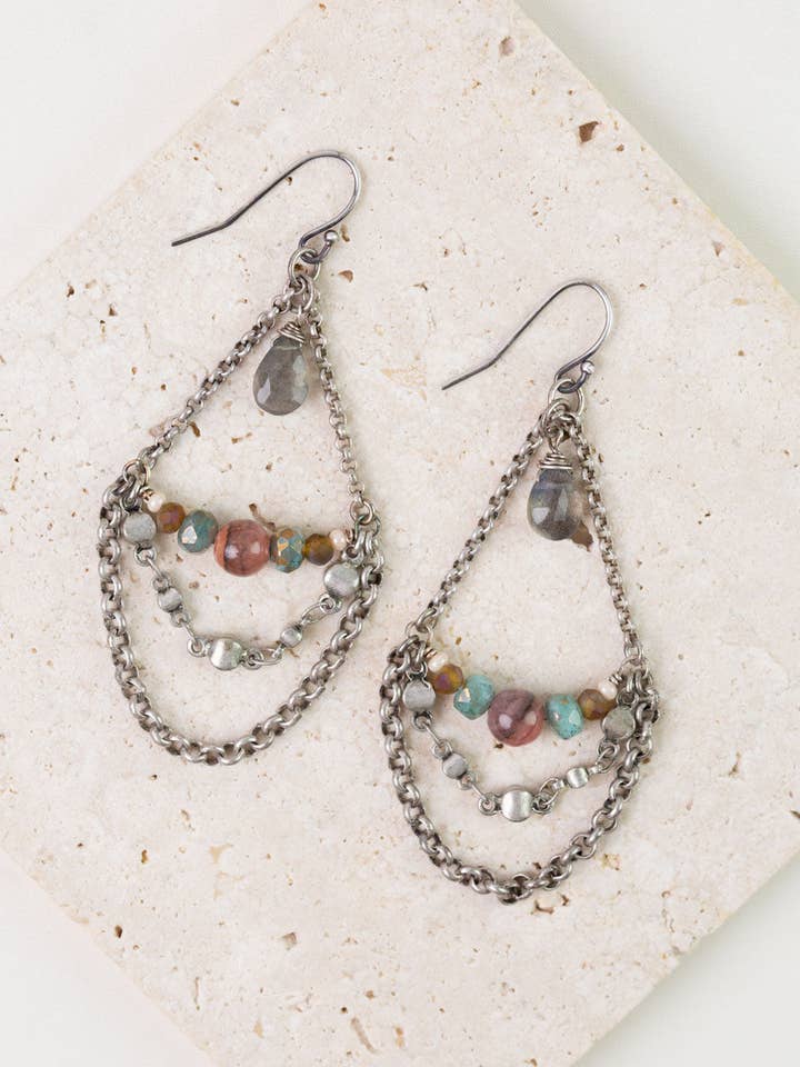 Namaste Jasper, Labradorite, Czech Glass Statement Earrings for wholesale by Anne Vaughan Designs Jewelry