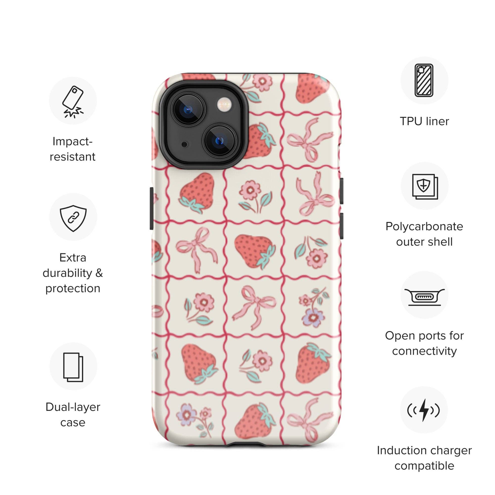CrescentCatCo - Wholesale Phone Case - Women's - Coquette Girly Strawberry and Bow iPhone Case22