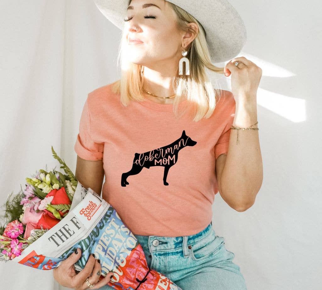 KM Clothing - Wholesale Screen Printed T-Shirt - Women's - Doberman Mom T-shirt | Women's Shirts