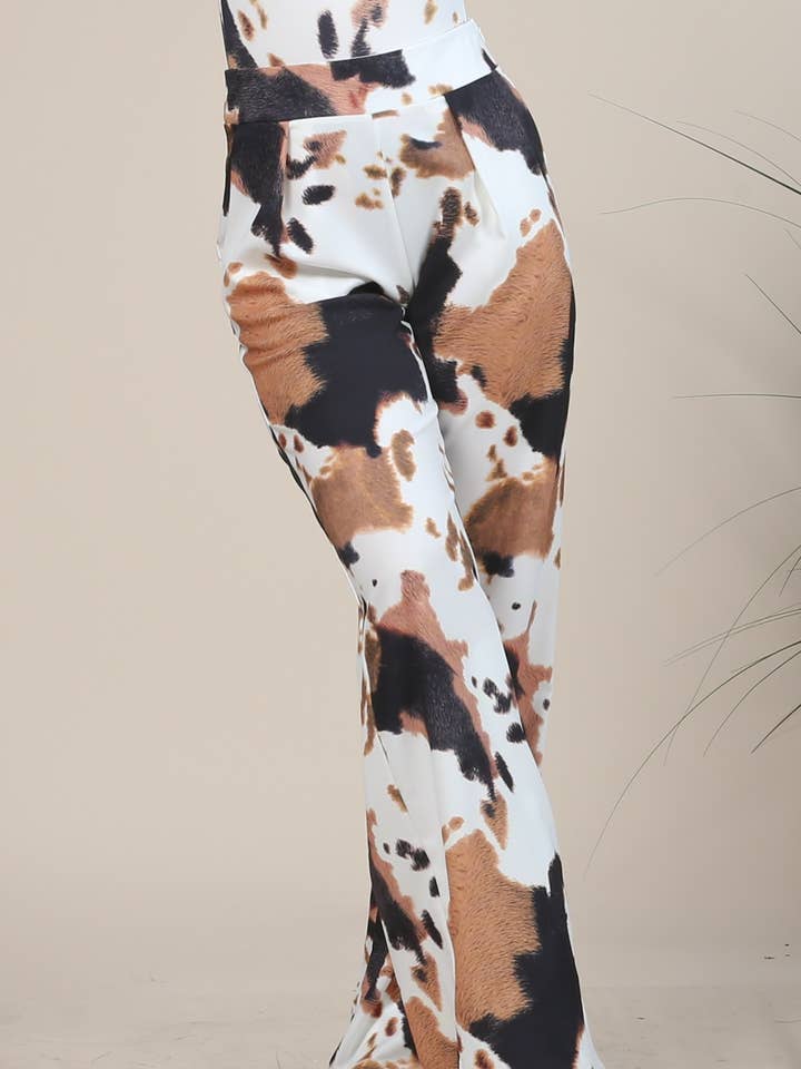 Brun P1225-bncow-brun ko Western Print lige bukser for engroshandel på Faire