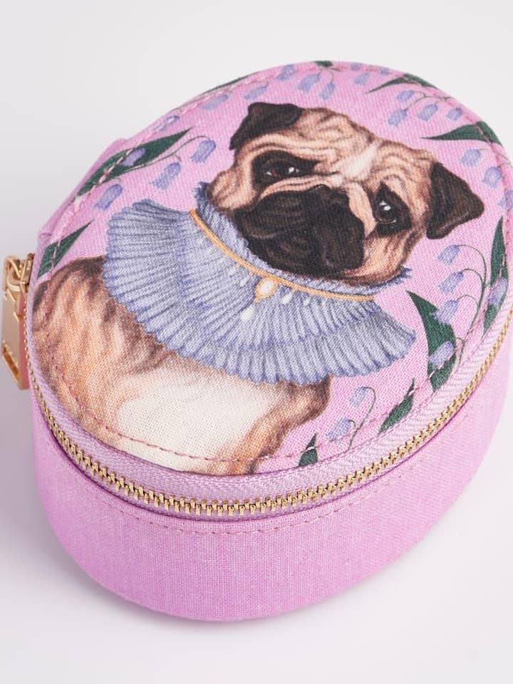 Haustierporträts Mops Rosa Ovaler Schmuckkasten - Nur USA für den Großhandel von Fable England