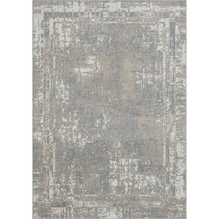 LR Home - Wholesale Area Rug - Lachi Transitional Distressed Border Area Rug, Gray/Ivory