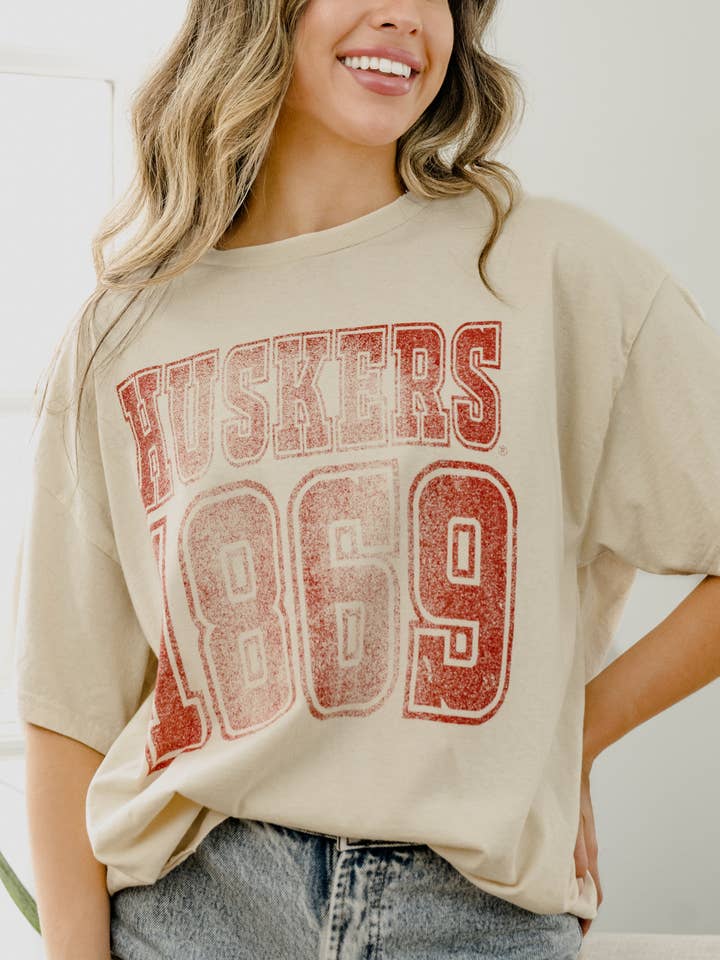 Nebraska Huskers Player Off White Thrifted Tee for wholesale by LivyLu