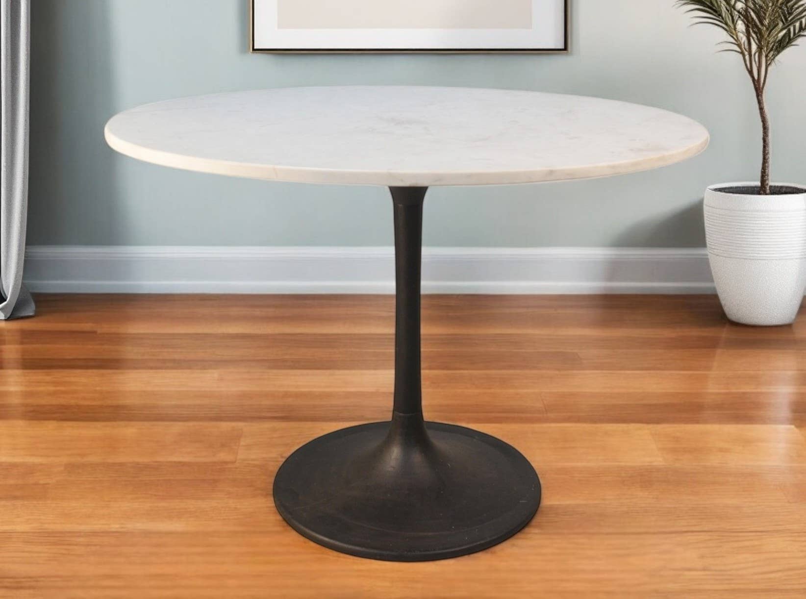 HomeRoots - Wholesale Console Table - 40" White And Black Marble & Iron Pedestal Base Dining Table0
