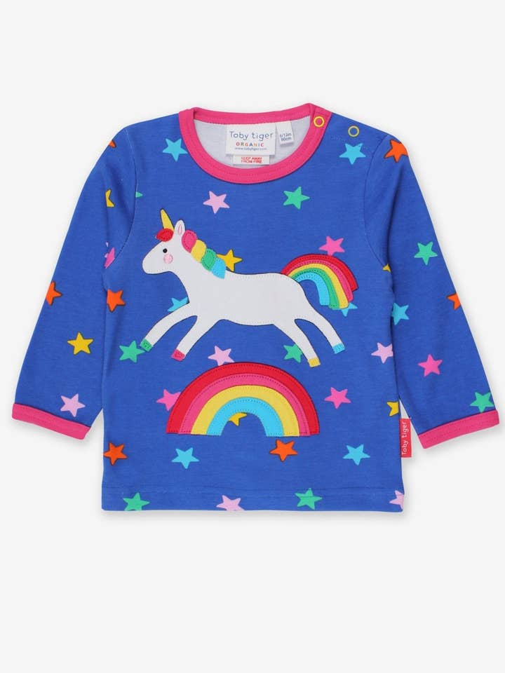 Camiseta infantil de algodón orgánico de manga larga con aplicación de unicornio para venta al por mayor de Toby Tiger GmbH
