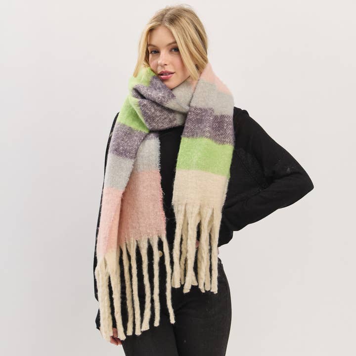Hana - Wholesale Scarf - Women's - Multi Color Striped Brushed Fringed Winter Scarf14