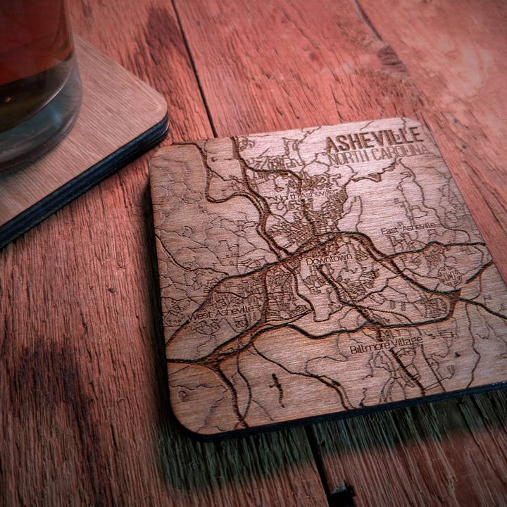 Wooden Coasters with Engraved Map for wholesale by Rad Werx Design