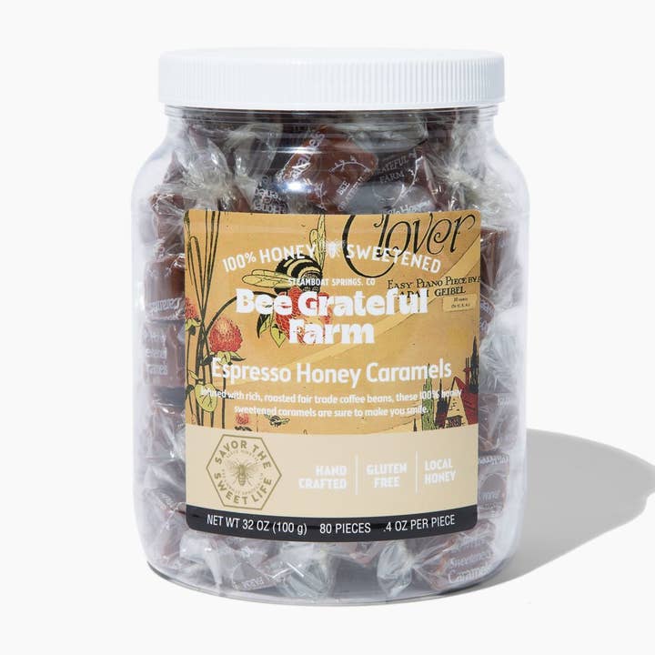 Bee Grateful Farm's 100% Honey Sweetened Caramels - Wholesale Caramel - Grab N Go Jar- Espresso- 2#- 80 Pieces