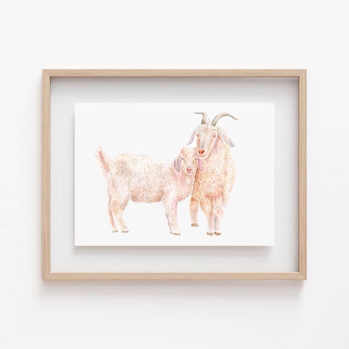 Mom and Baby Watercolor Goat Print for wholesale by Carrie And The Brush