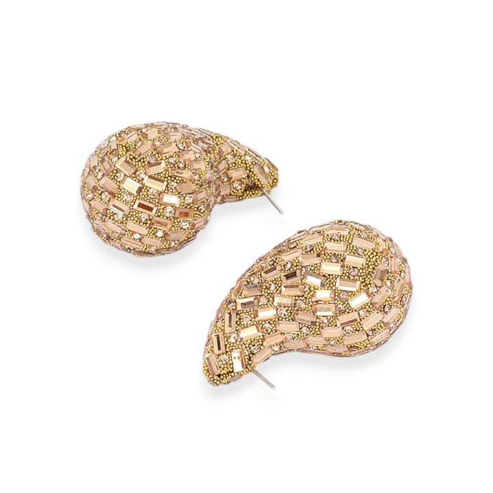 Gold Rhinestone Teardrop 3D Earrings for wholesale on Faire