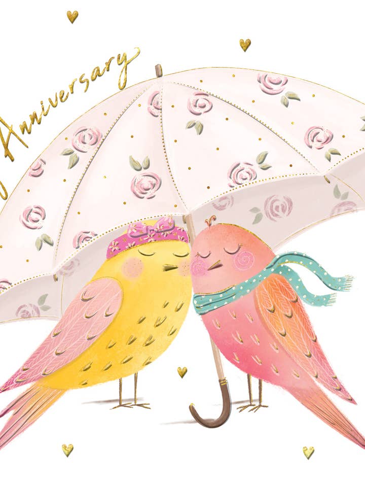 ANNIVERSARY BIRDS UMBRELLA GREETING CARD TURNOWSKY for wholesale by Notes & Queries, Inc.