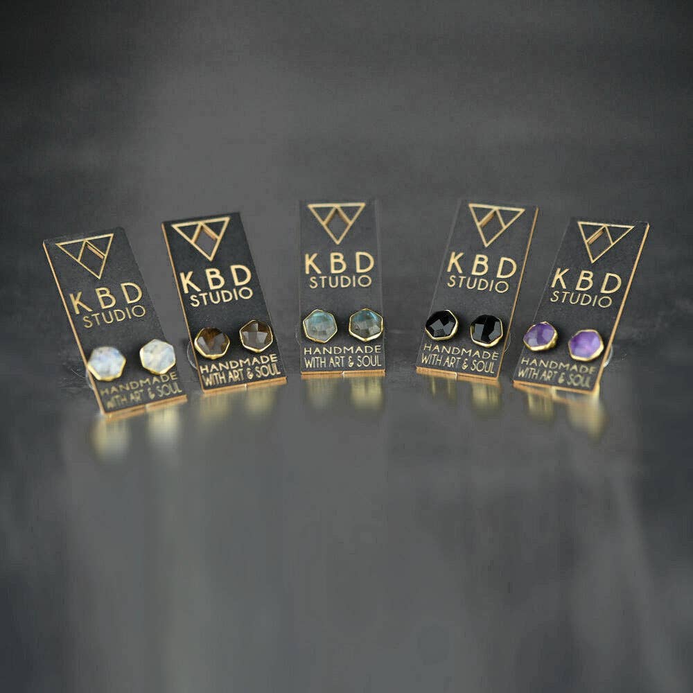 KBD Studio - Wholesale Stud/Post Earrings - Semi Precious Hexagon Gemstone Studs (8mm gold)14