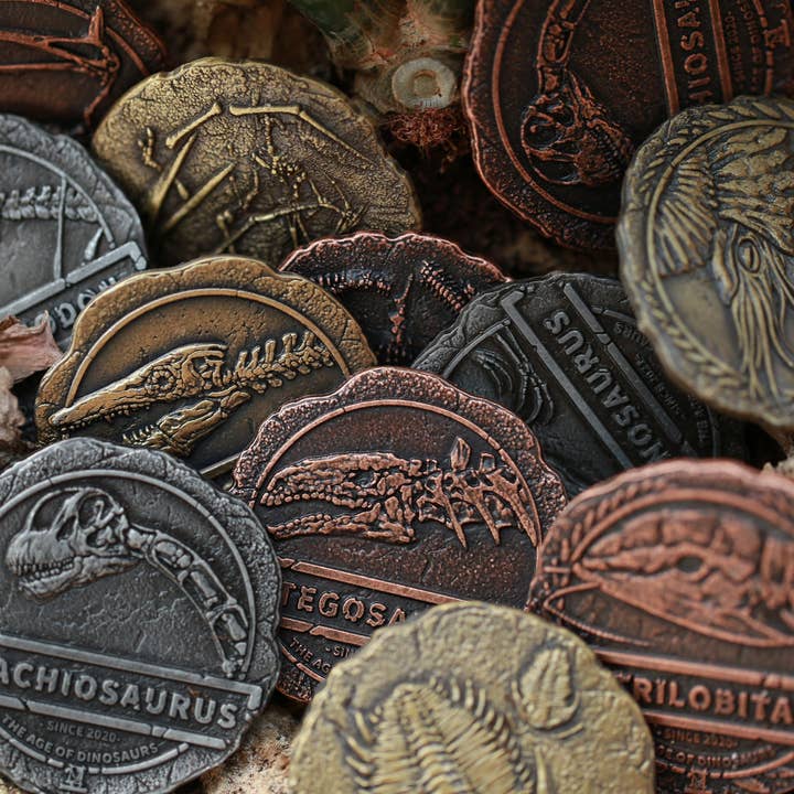 Monete da collezione in metallo dell'Era dei Dinosauri per la vendita all'ingrosso da parte di Vermilion Collection