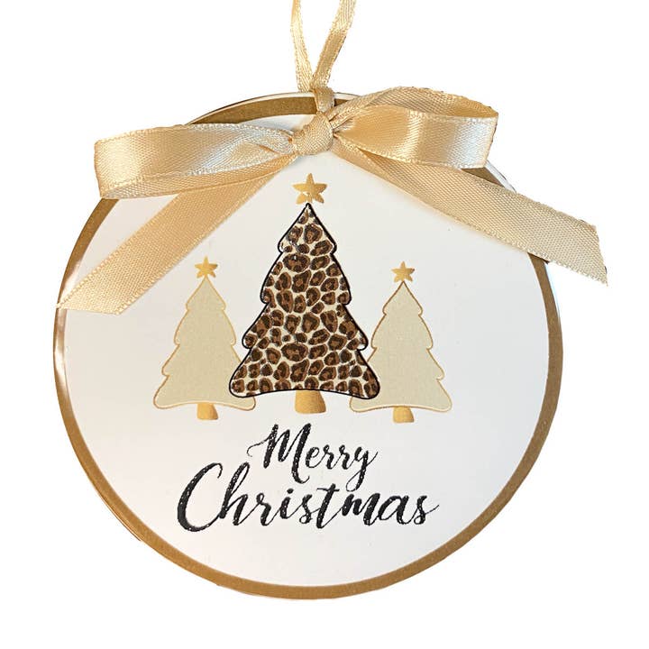 Leopard Christmas Tree Ornament White/Black/Gold 4" for wholesale by The Royal Standard
