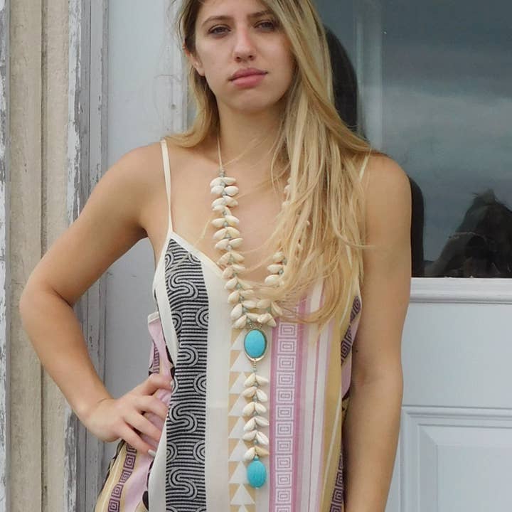Bijoux Envie Statement Jewelry - Wholesale Y-Neck/Lariat Necklace - Turquoise & Seashell Necklace | Handmade Statement Jewelry1
