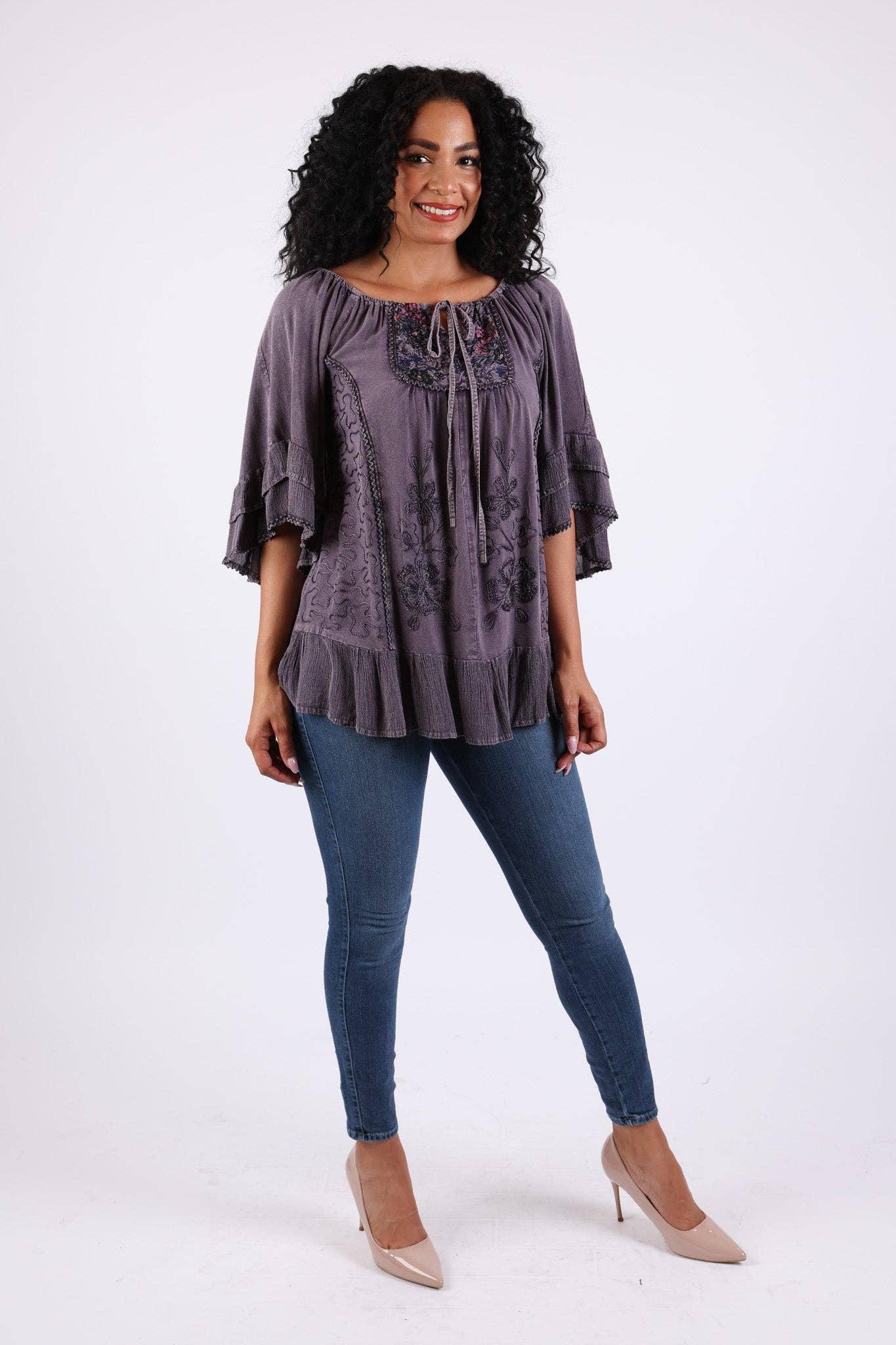 Sacred Threads - Wholesale Blouse - Women's - Embroidered Boho Peasant Blouse: Ruffle Bell Sleeves Top6