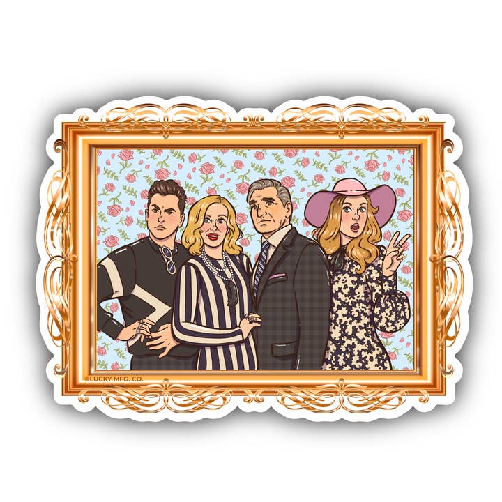 Pegatina de vinilo retrato familiar rosa - Schitt's Creek para venta al por mayor de Lucky Mfg. Co.