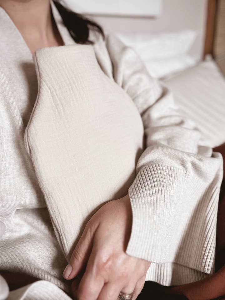 Quilted Hot water bottle in Oat double gauze for wholesale by Orla & Fern