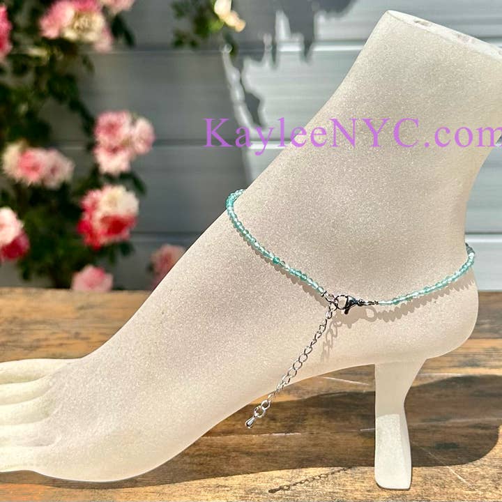 KayleeNYC - Wholesale Anklet - 2mm Natural Aquamarine Anklets Crystals
