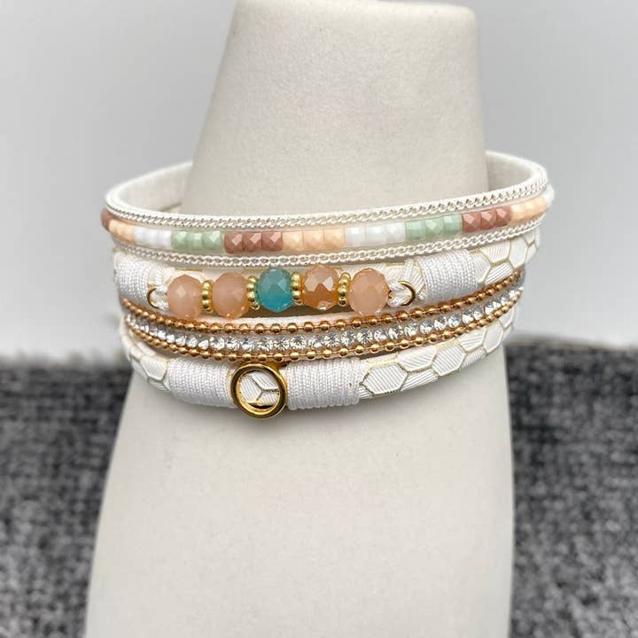 Mio Queena - Wholesale Bangle Bracelet - Rhinestone & Resin & Leather Multi-Layer Boho Bracelet - LB1