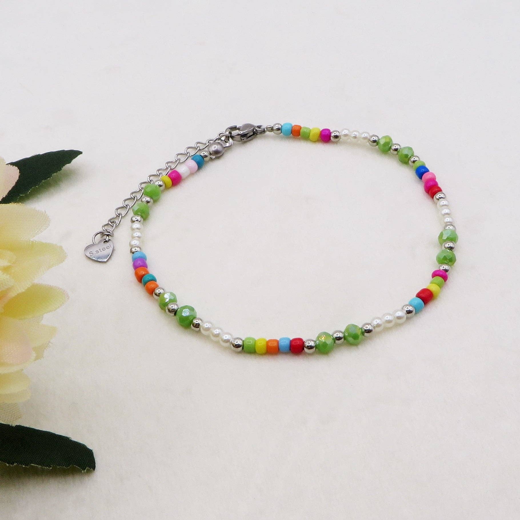Daemon srls - Wholesale Beaded Bracelet - KERALA ~ Cavigliera rainbow perle + perline cristallo + ACCIAIO INOSSIDABILE3