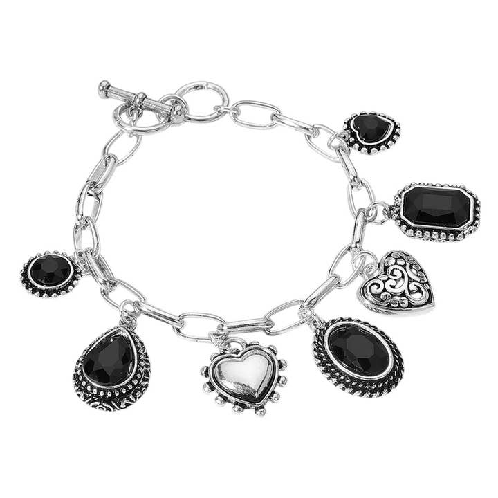 Sensibling Corp. – Großhandel Armband mit Charms/Anhängern – Tropfenförmiges Oval Rundstein Metallherz Anhänger Armband3