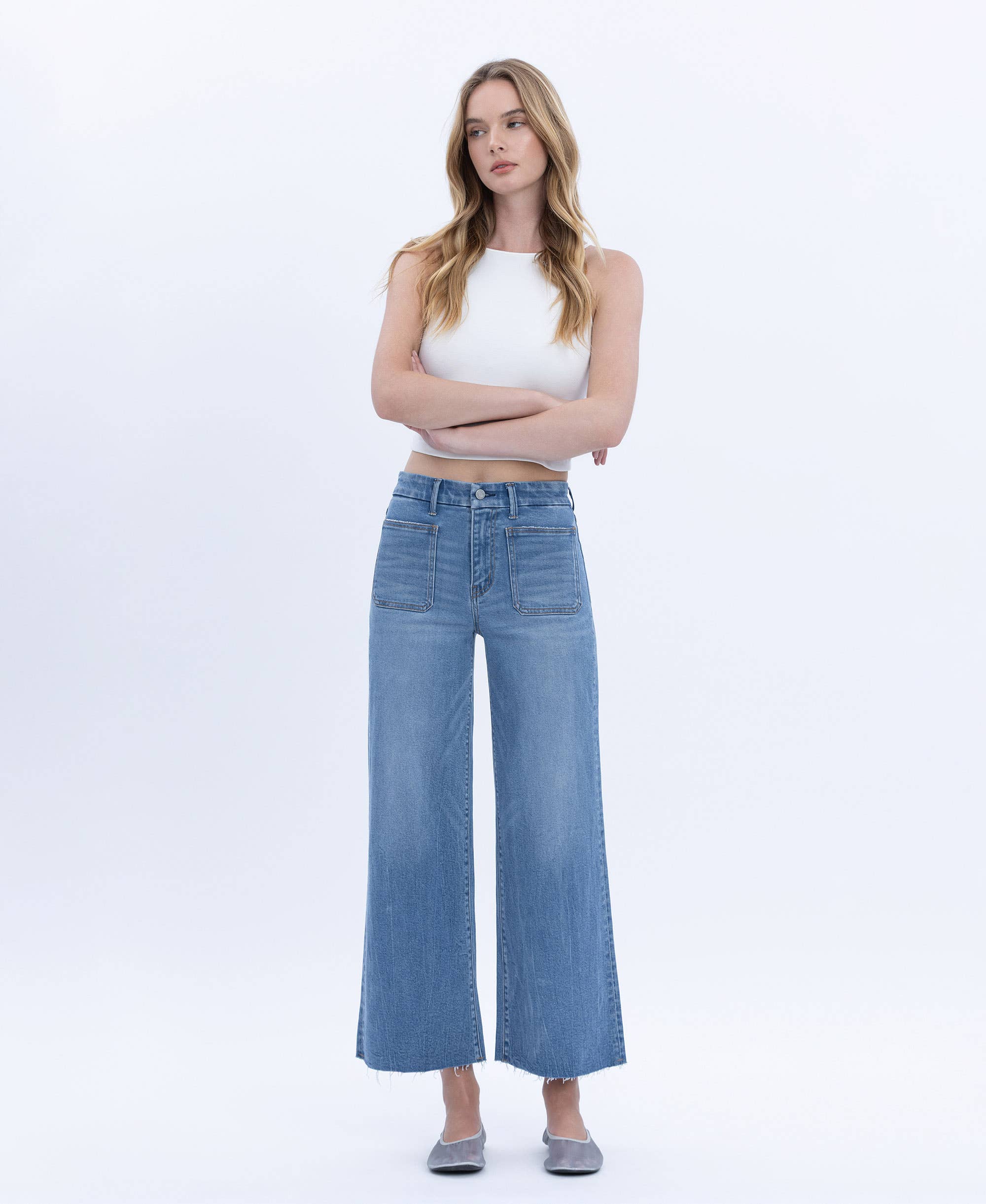 SERENE PROMISE HIGH RISE COMFORT WAISTBAND CROP WIDE JEANS T6947 for wholesale on Faire3