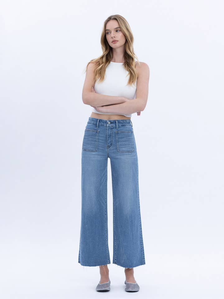 SERENE PROMISE HIGH RISE COMFORT WAISTBAND CROP WIDE JEANS T6947 for wholesale on Faire3