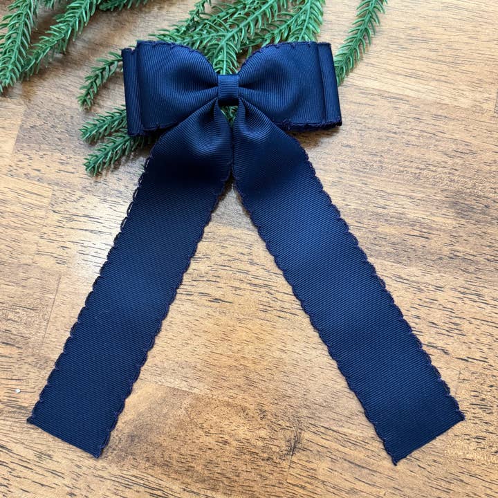 Navy w/Navy Moonstitch Bows 5 inch Bows for wholesale by Carolina Girl Bowtique