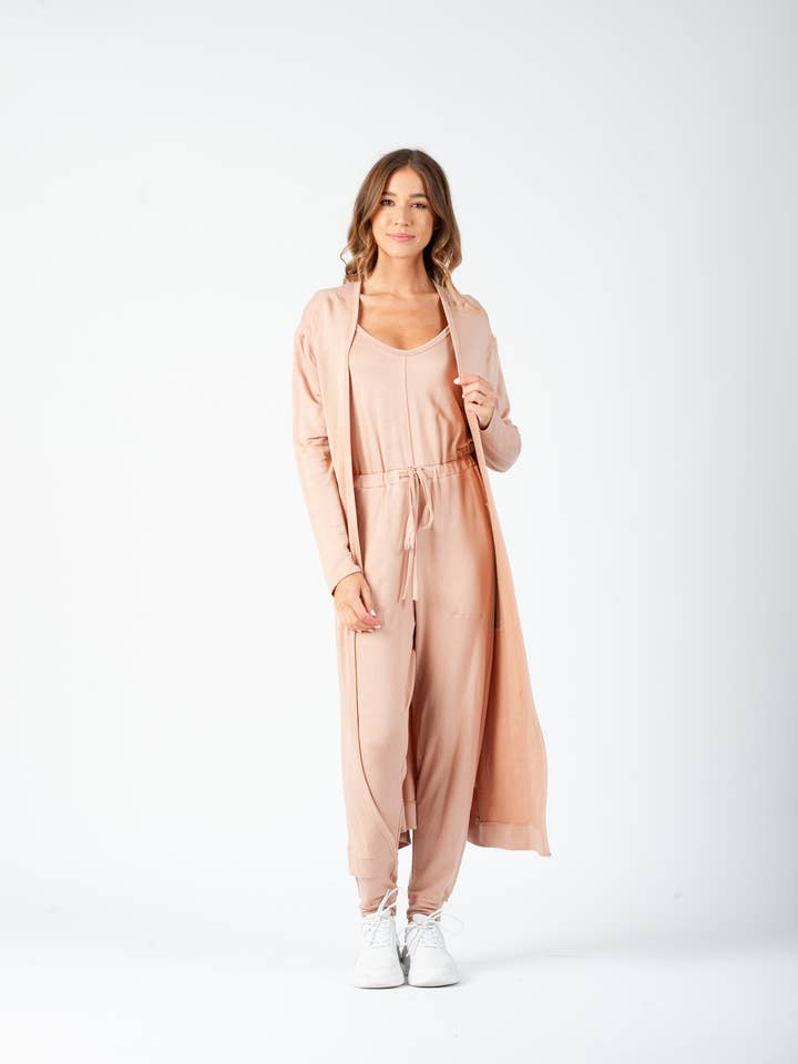 NYJ4162-CARINE FRENCH TERRY LANGE STRICKJACKE-CLAY für den Großhandel von Lucca Couture