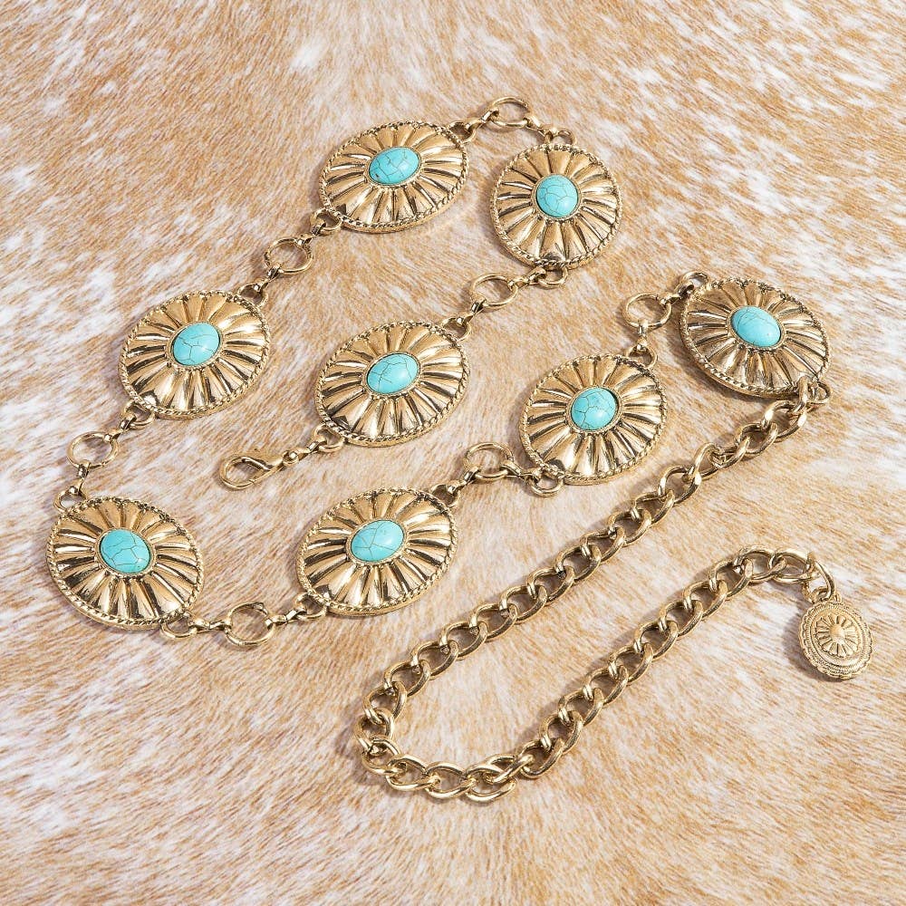 Collections by Fame Accessories - Wholesale Belt - Women's - Metallic Western Concho Disc Hoop Chain Belt1