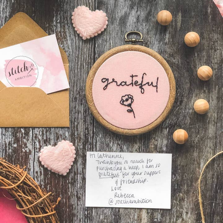 Stitch Ambition - Wholesale Embroidery/Cross Stitch Supplies - Grateful Hand Embroidery Hoop
