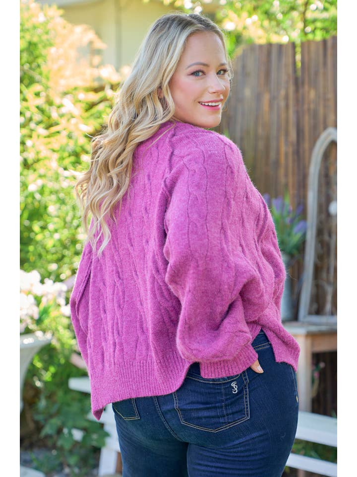 Nicabel - Wholesale Knit Sweater - Women's - Plus raglan sleeve cable knit sweater-PSW94194