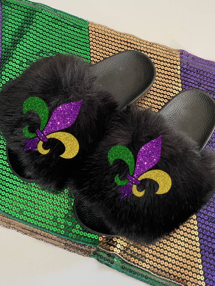 One Nine - Vendita all'ingrosso Pantofole - Donna - Pantofole in pelliccia con glitter Mardi Gras/ Mardi Gras1