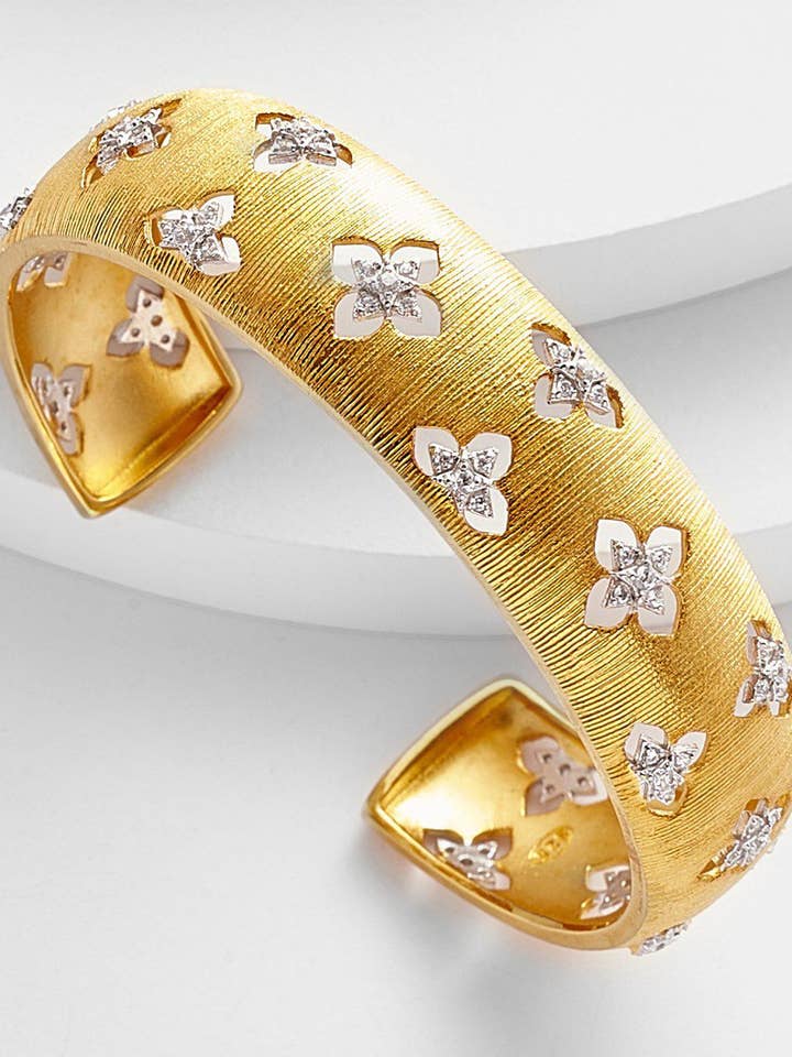 Belle Antique Brushed Cut out Gold Cuff for wholesale by Kosa Jewels