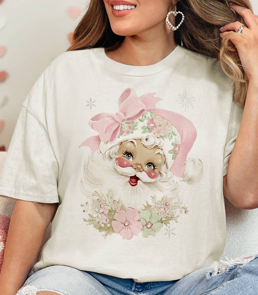 JCoons - Wholesale Screen Printed T-Shirt - Women's - Santa Wreath Bow