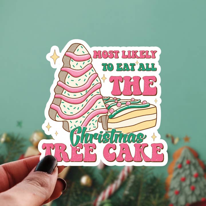 Christmas Tree Cake Sticker, Funny Little Debbie Decal for wholesale by Pretty Toxic Stickers