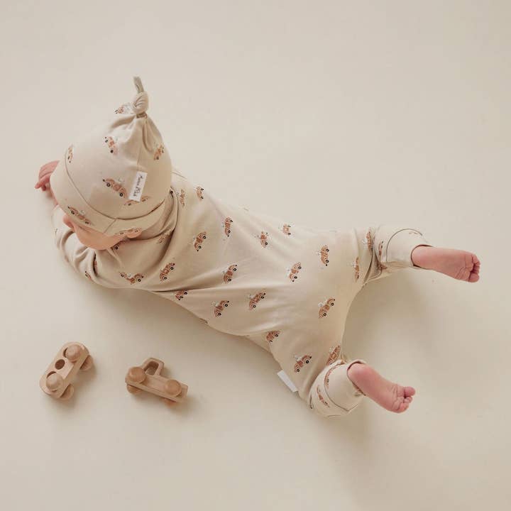 Beige Classic Car Zip Romper for wholesale on Faire4