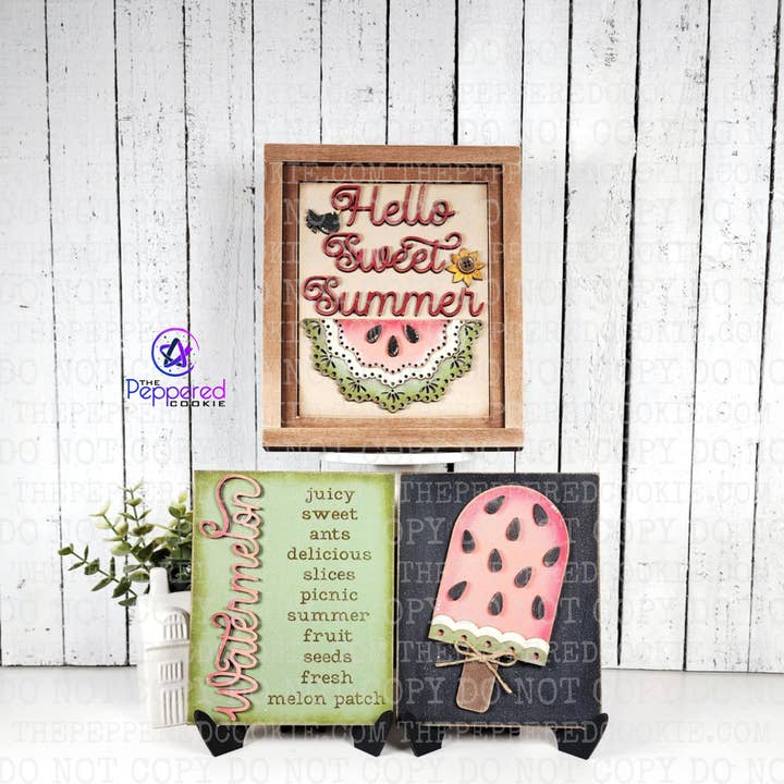 Home Decor - Hello Summer Watermelon Sign Trio UNFINISHED for wholesale by The Peppered Cookie