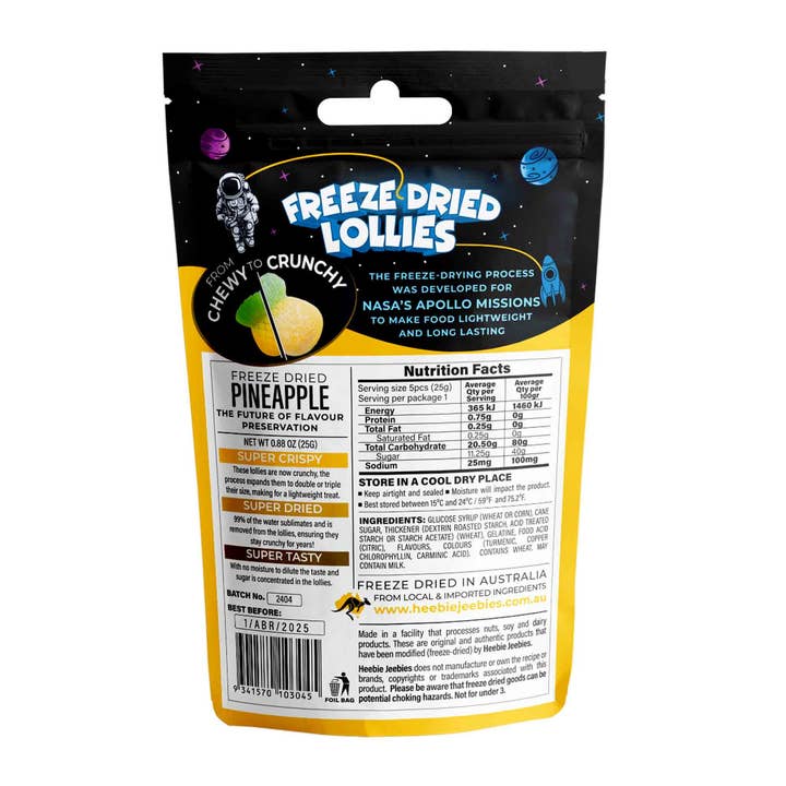 Heebie Jeebies - Wholesale Boiled sweets - Freeze Dried Pineapple Mini Pack6