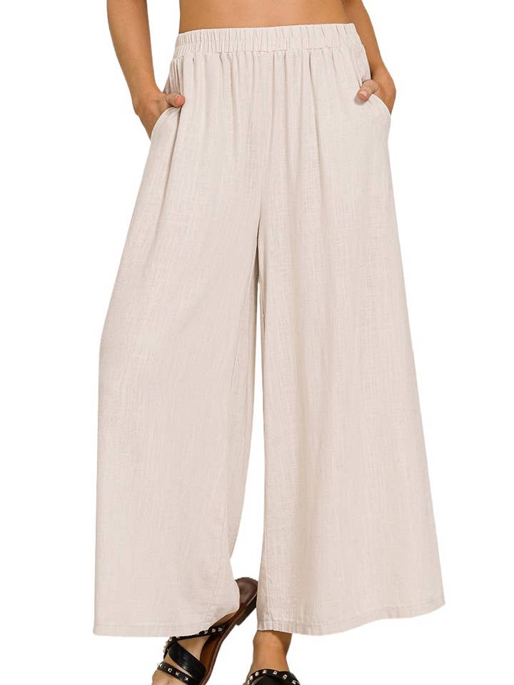 Woven Pleated Linen Blend Wide Leg Pants for wholesale by Vanilla Monkey