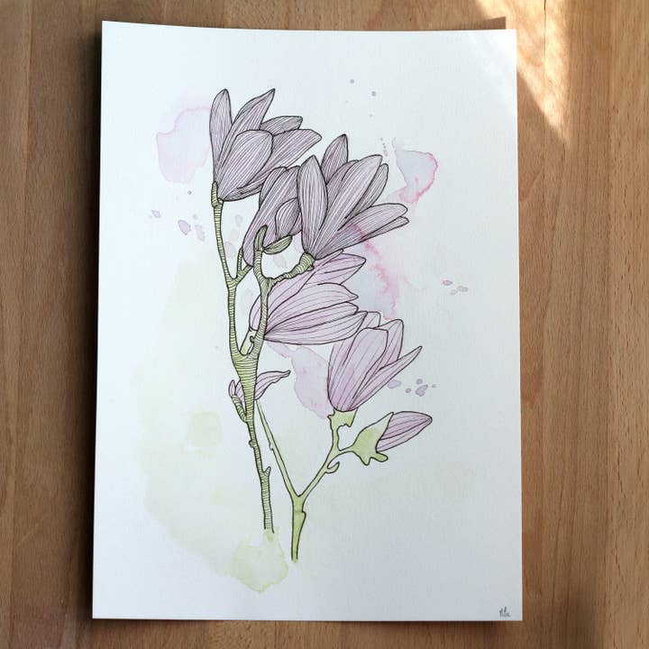 Akvarellmagnolior originalexemplar A4 för wholesale av Atelier E.Pic