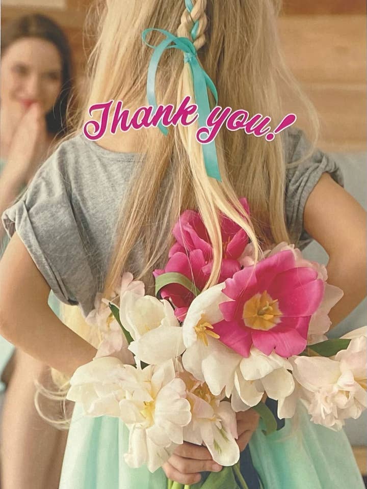 Danke, kleines Mädchen mit einem Blumenstrauß, Dankbarkeit für den Großhandel von 90210 Exotics